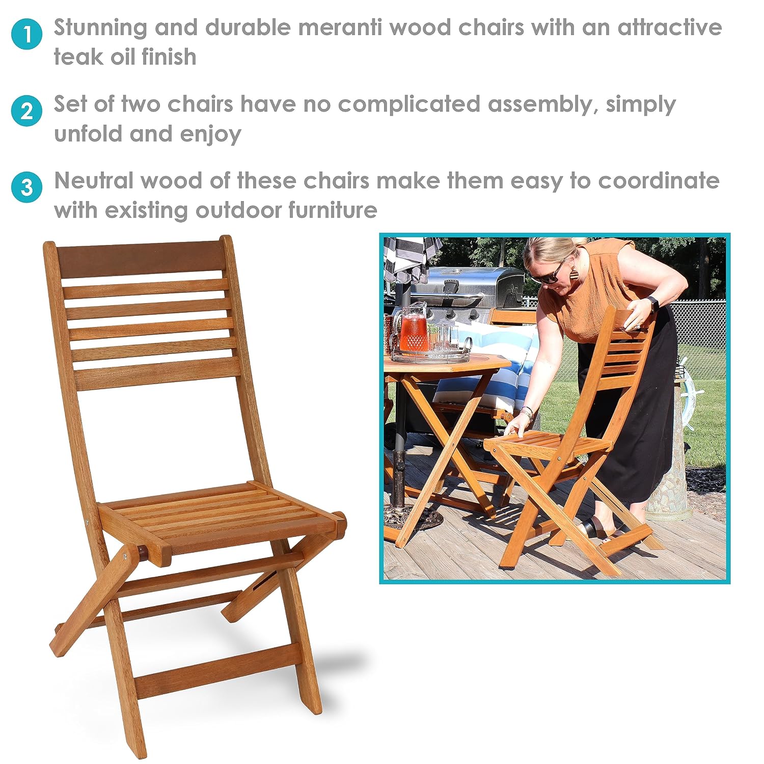 Set di 2 Sedie Pieghevoli da E - Outdoor Furniture Oil Teak recensione e prezzo