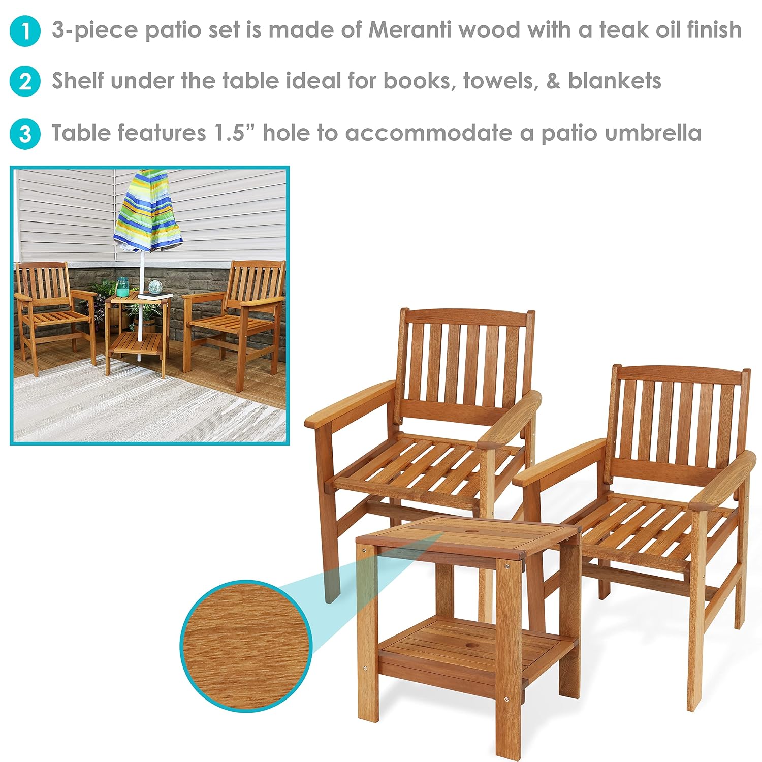 Set da Patio in Legno 3 Pezzi: - Outdoor Furniture Oil Teak recensione e prezzo
