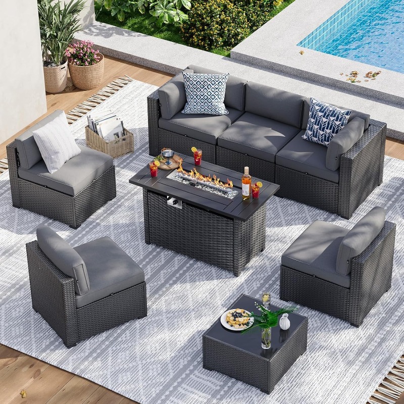 Set di Mobili da Patio Aoxun 8 - Outdoor Furniture With Fire Pit recensione e prezzo